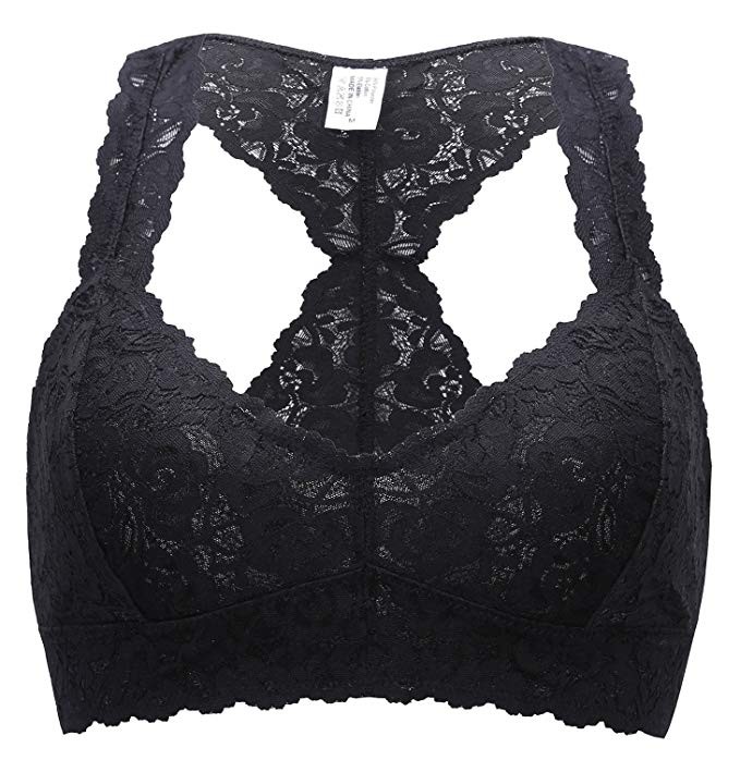 ANGOOL Padded/Unpadded Lace Halter Bralette Wireless Racerback Bra for Women | Amazon (US)