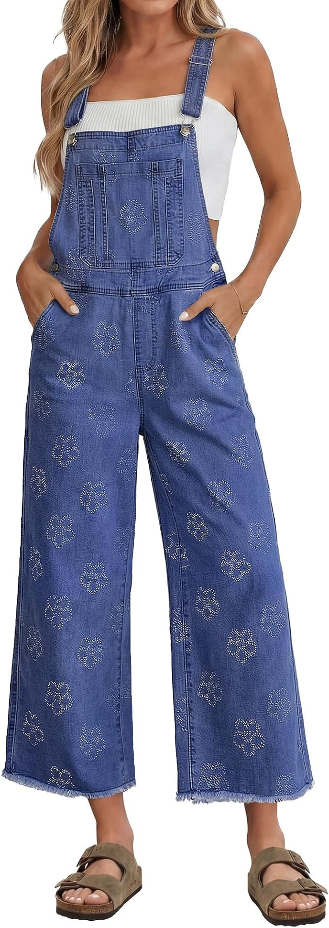 luvamia Denim Overalls for Women Wide Leg Capri Jean Jumpsuit Loose Fit Summer Stretchy Bib Overa... | Amazon (US)