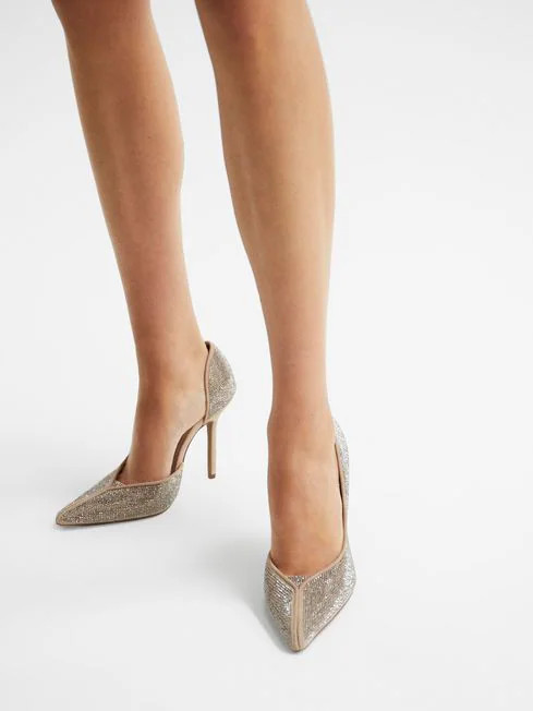Crystal Pointed Court Heels | Reiss US