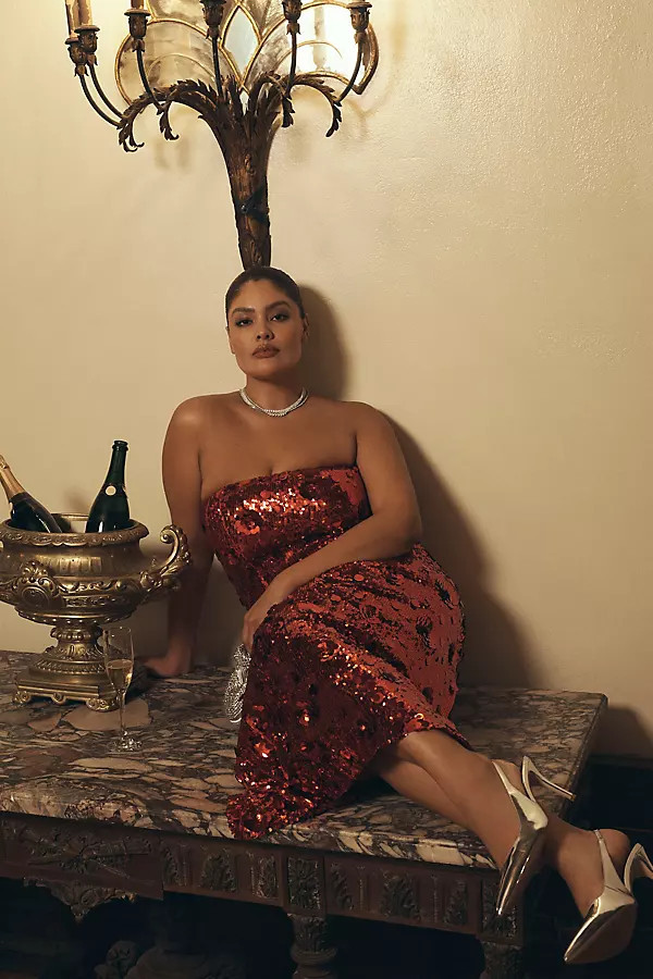 Strapless Sequin Midi Dress | Anthropologie (US)