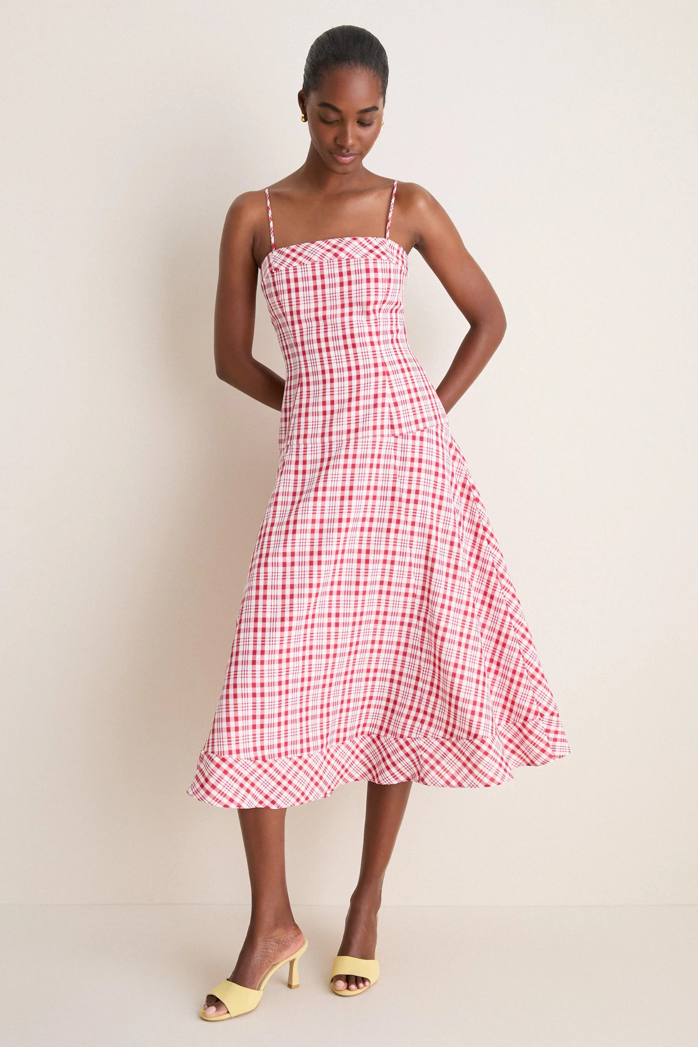 Red Plaid Drop Me a Note Midi Dress | Tuckernuck (US)