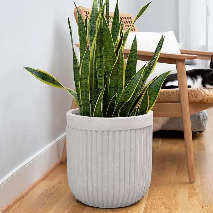 Ilyapa 14 Inch Large Fluted Modern Concrete Planter - 14x14 Inch Indoor Plant Pots with Drainage ... | Amazon (US)