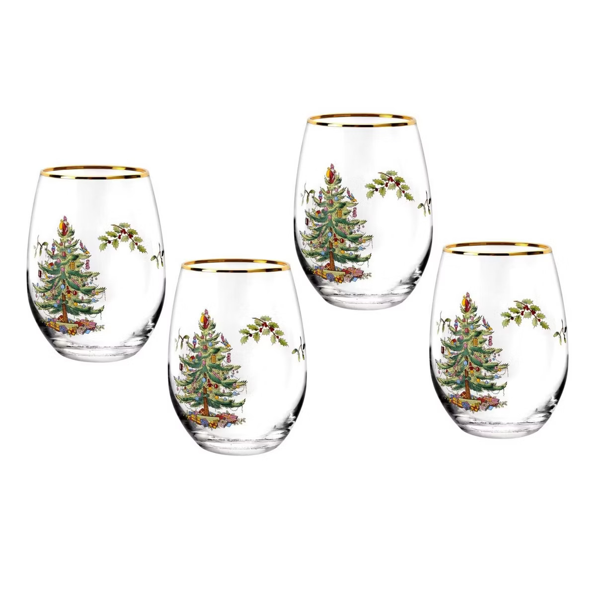 Spode Christmas Tree 19oz Stemless Wineglasses, Set of 4 - Vintage-Inspired Holiday Drinkware wit... | Target