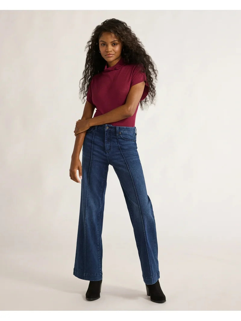 Time and Tru Women's Wide Leg Jeans with Seam Details, Available in Regular, Short, Long Inseams,... | Walmart (US)