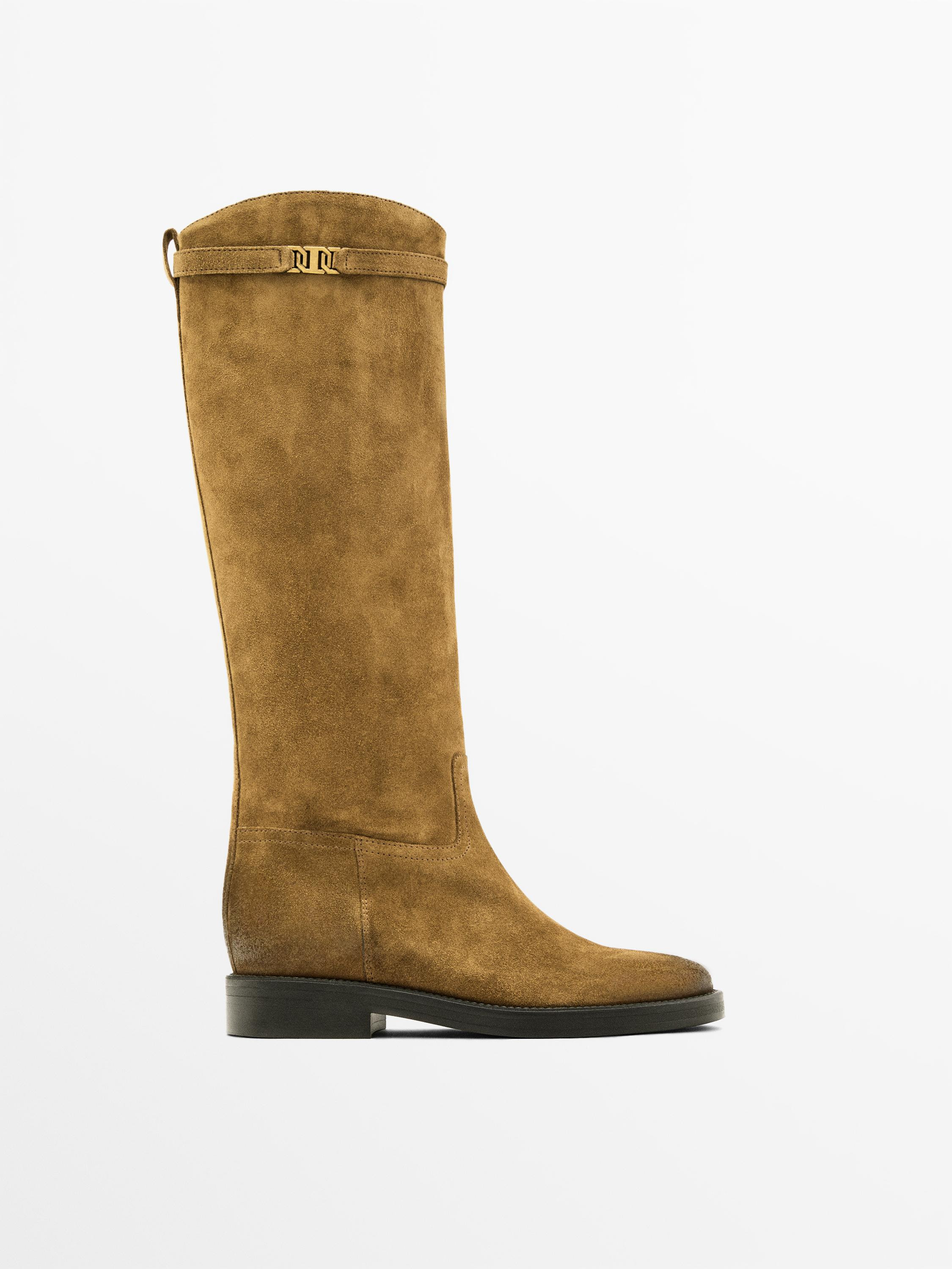 Oiled split suede riding boots | Massimo Dutti US