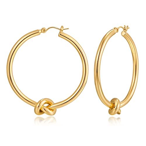 Gold Hoop Earrings for Women Girls 18K Gold Plated Knot Hoop Earrings Statement Lightweight Thick... | Amazon (US)