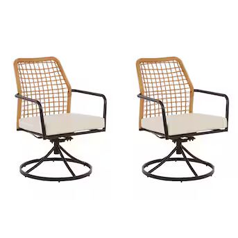 Origin 21 Clairmont Set of 2 Wicker Black Steel Frame Swivel Dining Chair with Off-white Cushione... | Lowe's