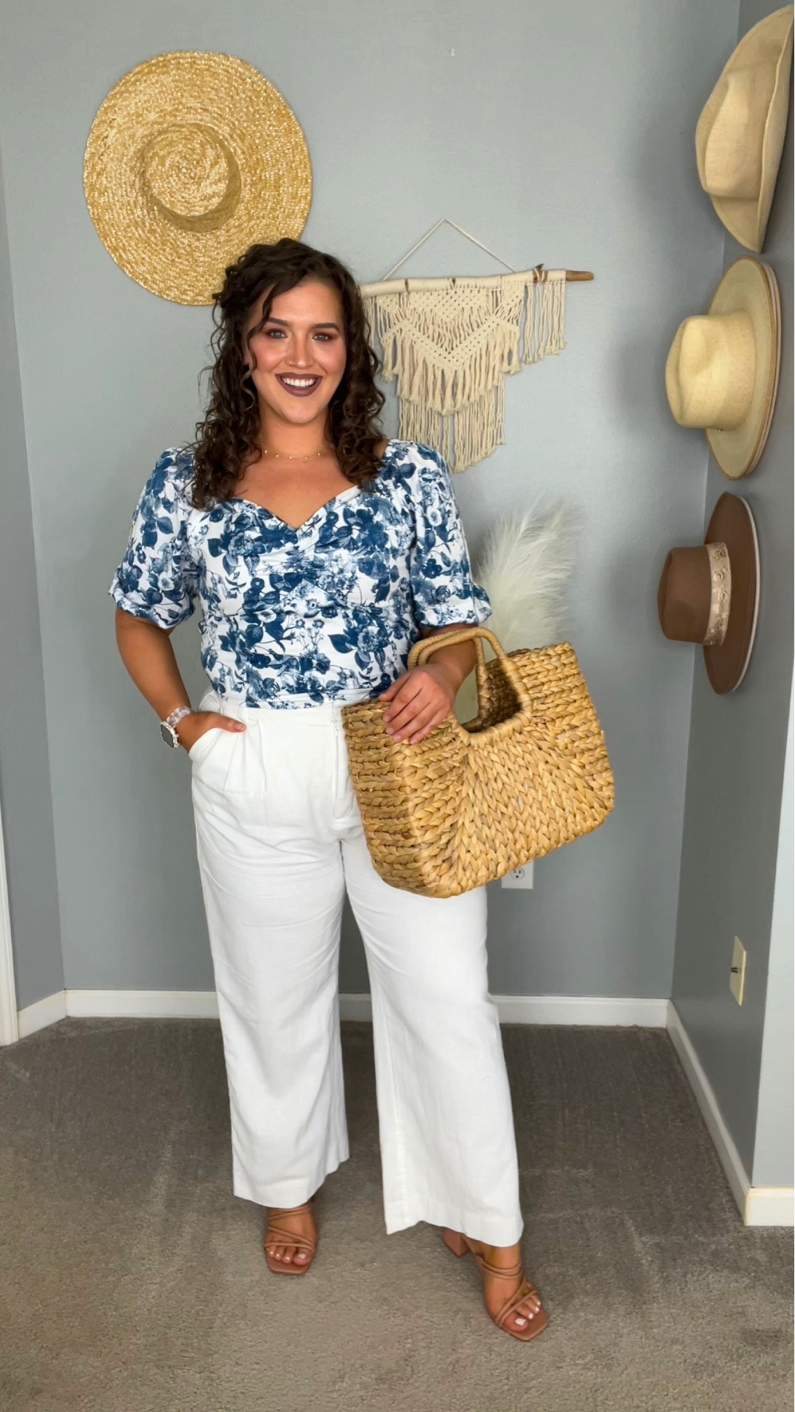Midsize coastal beach vacation outfit inspo 🐚🌊🥂 
Top: XL 
Pants: L 
#midsizeoutfits #coastalgrandmother #ootd #beachstyle #vacationoutfits #resortwear #coastal #linen #beachpants #strawbag #heels #styleinspo 

#LTKcurves #LTKstyletip #LTKSeasonal