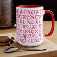 Valentine's Xoxo Mug, Valentines Day Coffee 15 Oz Pink Hearts Kitchen, Gift For Her, Hugs & Kisses | Etsy (US)