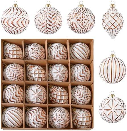 16Pcs Vintage Rustic Christmas Ball Ornaments - Large Shatterproof Neutral Christmas Ornaments Se... | Amazon (US)
