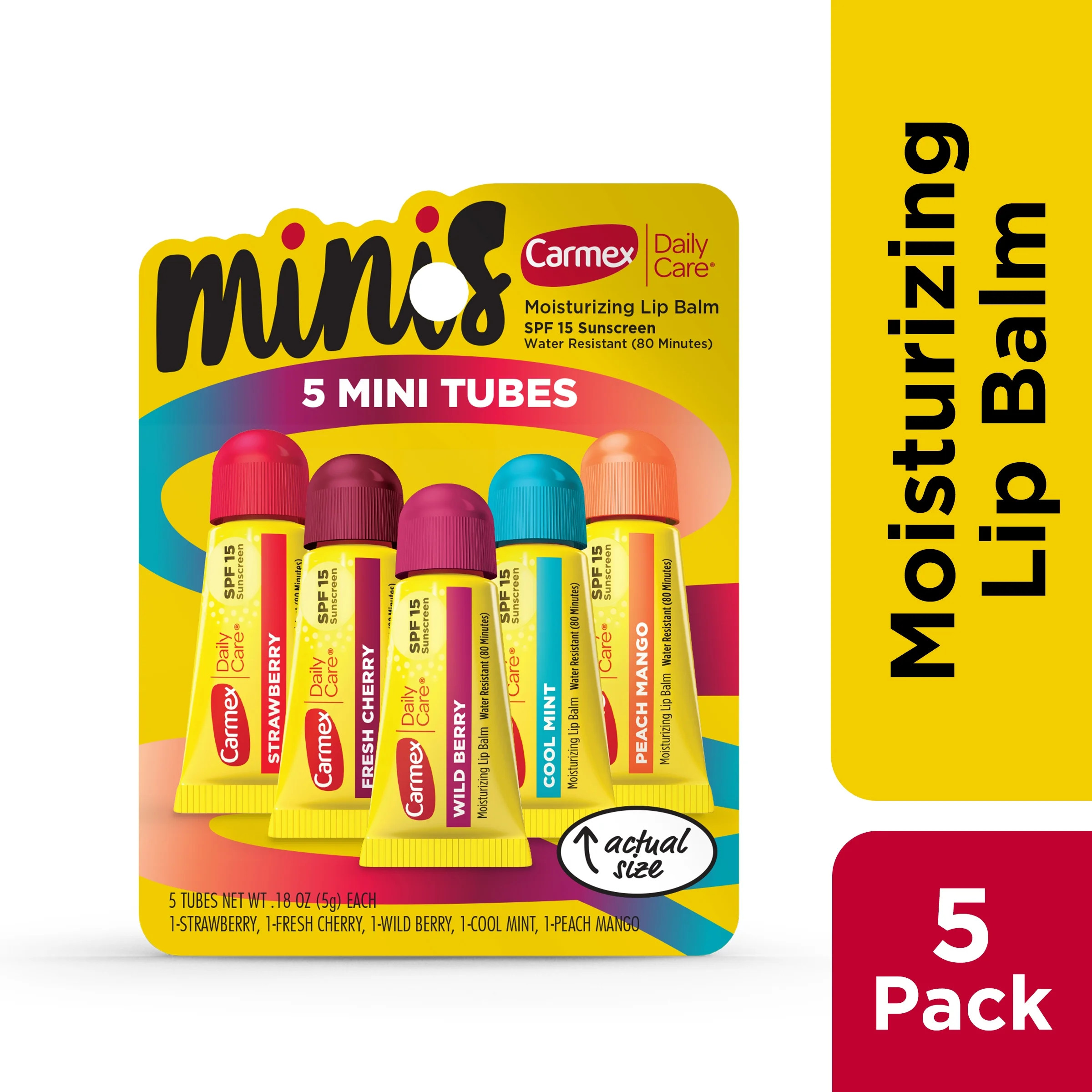 Carmex Daily Care Minis Moisturizing Lip Balm Tubes with SPF 15, Strawberry, Cool Mint, Wild Berr... | Walmart (US)