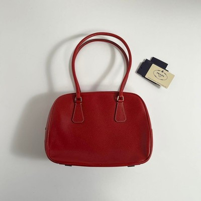PRADA Vintage Women's Boston Bag Handbag Leather Red Used Auth GOOD CONDITION  | eBay | eBay US