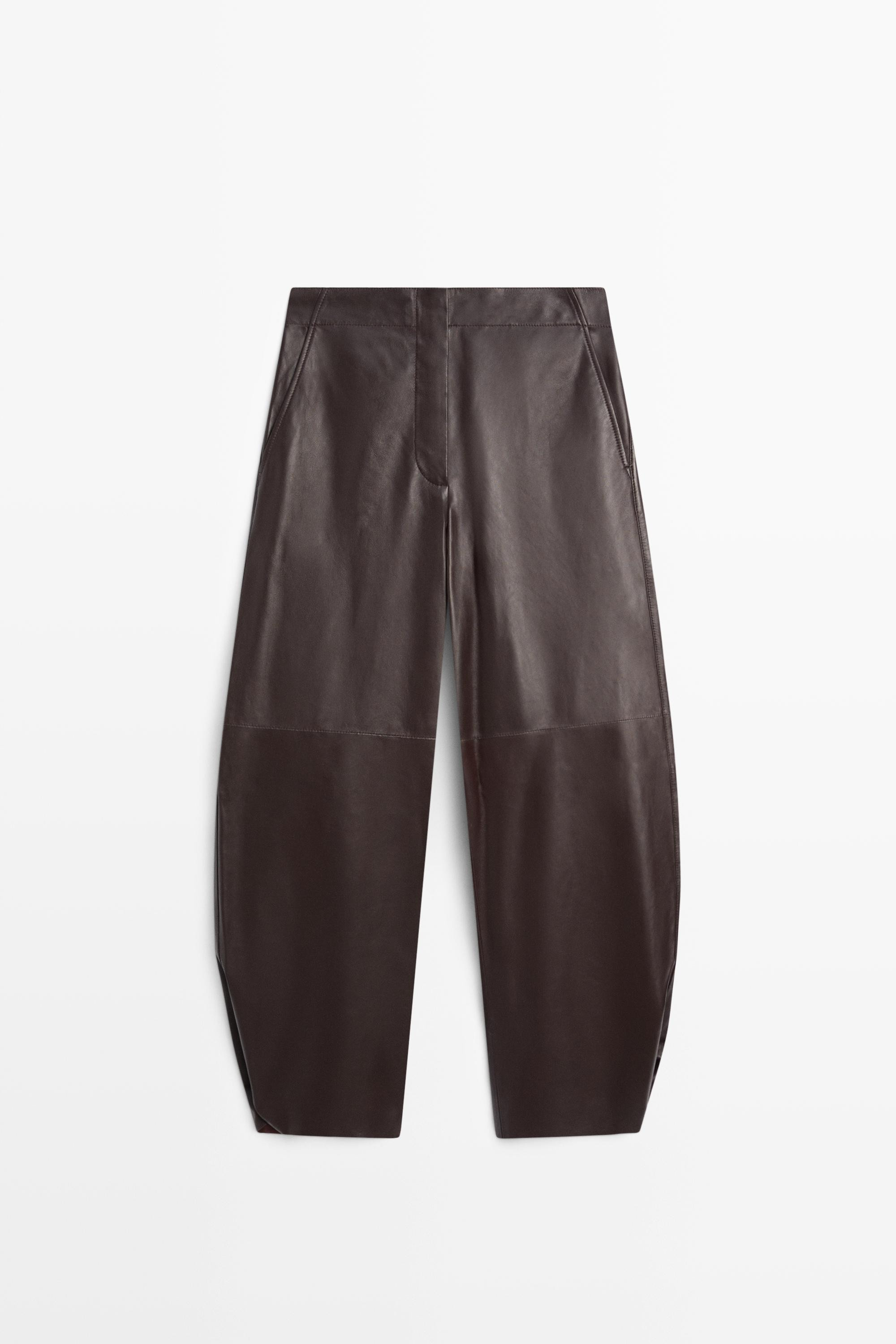 Leather barrel fit pants | Massimo Dutti UK