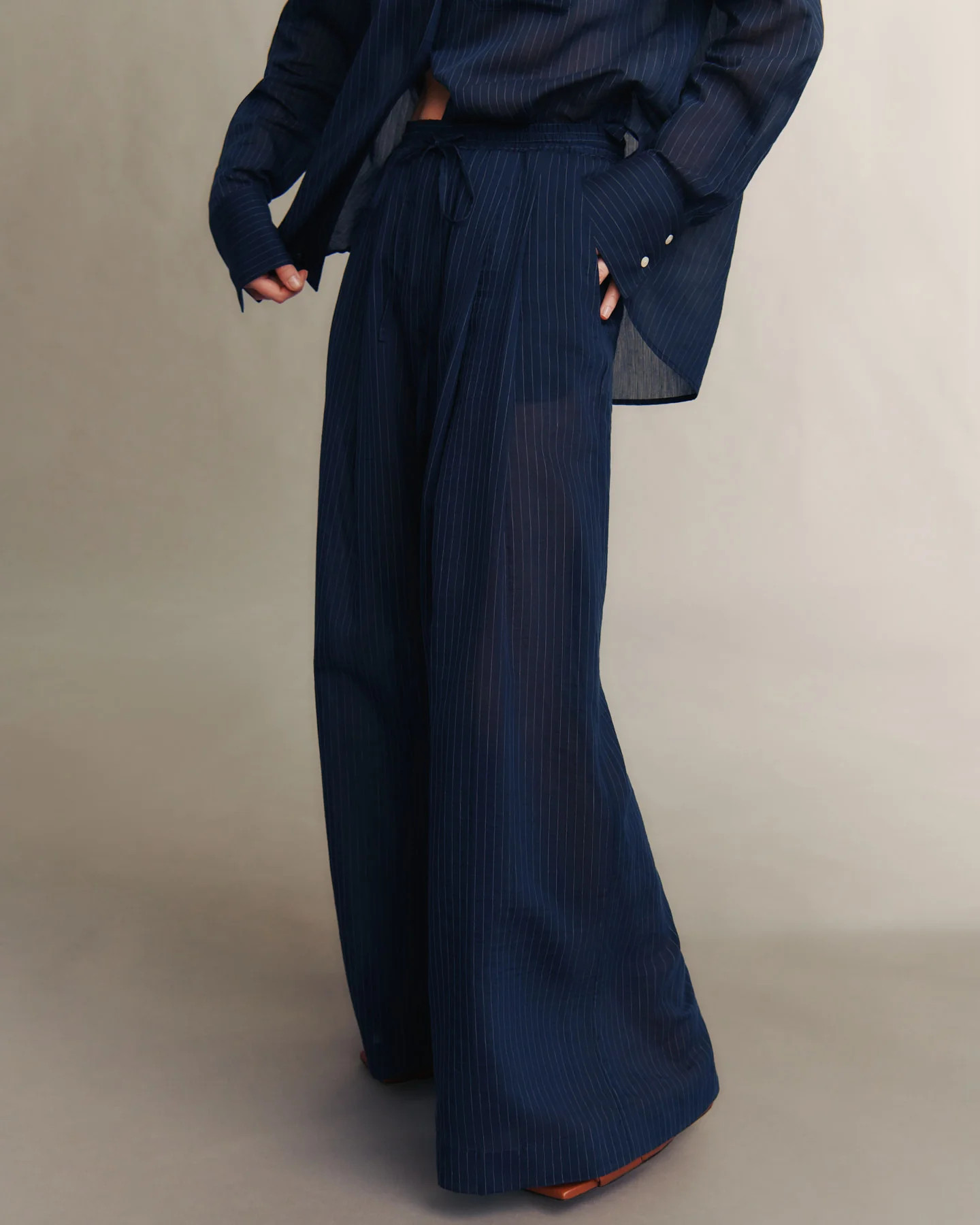 Didi Drawstring Pant in Cotton Silk Pinstripe | TWP