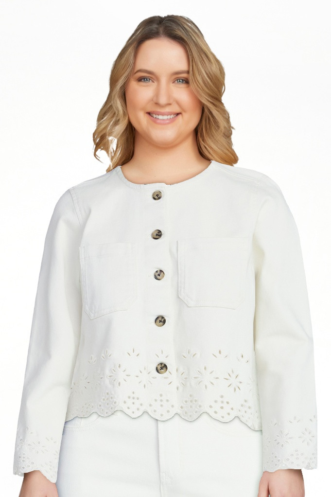 Free Assembly Women's and Women's Plus Embroidered Eyelet Denim Jacket, Sizes XS-4X | Walmart (US)
