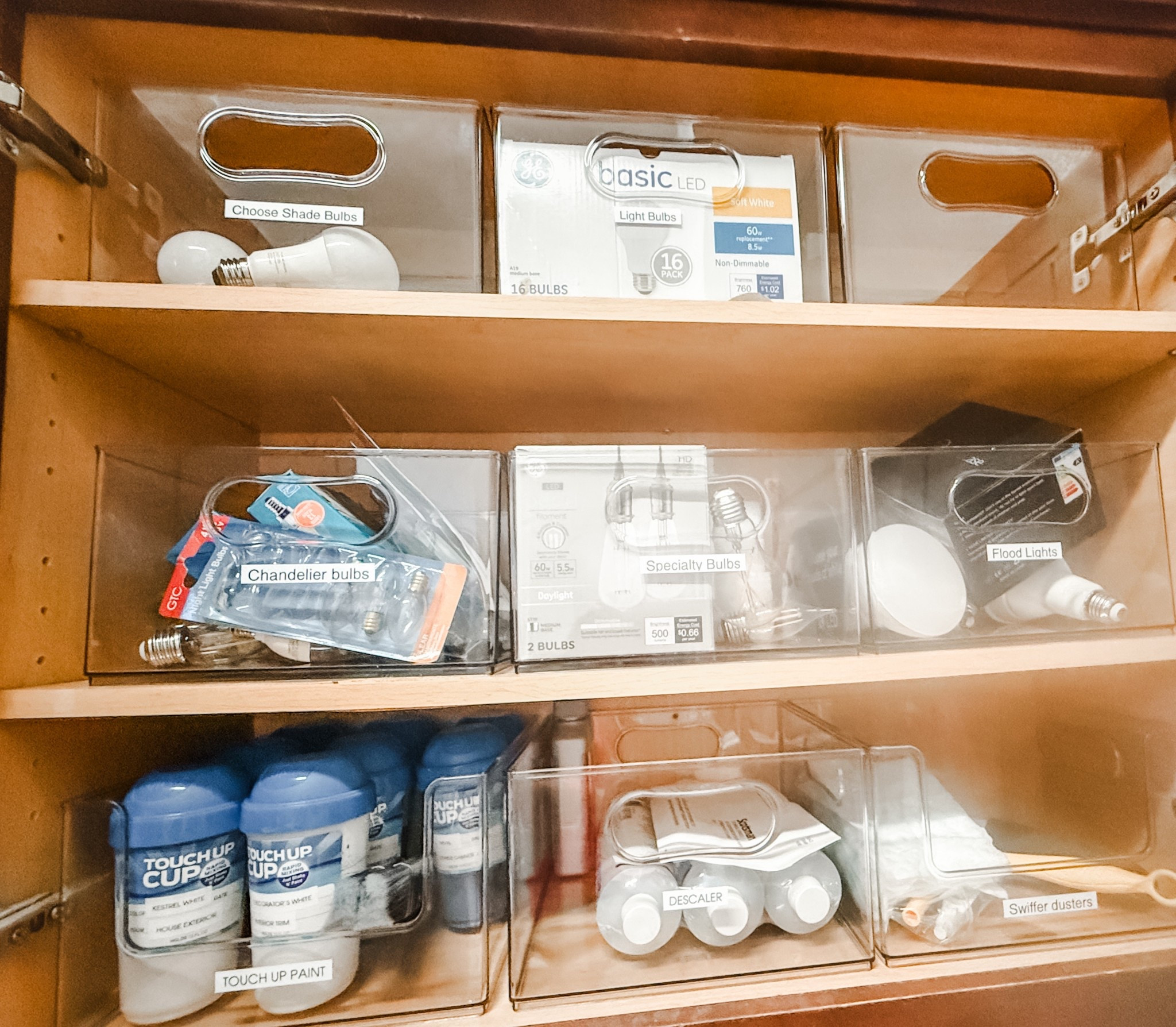 Home edit bins have transformed my home from chaos to calm. No more lightbulbs falling on me when I open the cabinet! 

#LTKHome