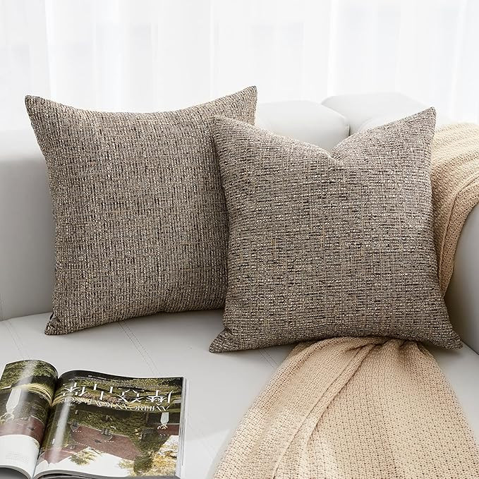 Hocomo Set of 2 Linen Throw Pillow Covers, Solid Color Burlap Decorative Pillow Covers, Square Ru... | Amazon (US)