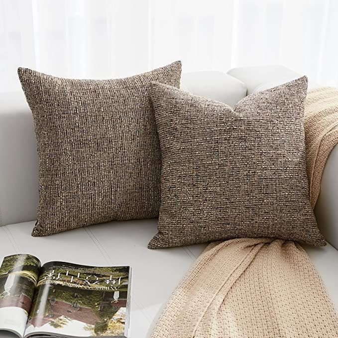 Hocomo Set of 2 Linen Throw Pillow Covers, Solid Color Burlap Decorative Pillow Covers, Square Ru... | Amazon (US)
