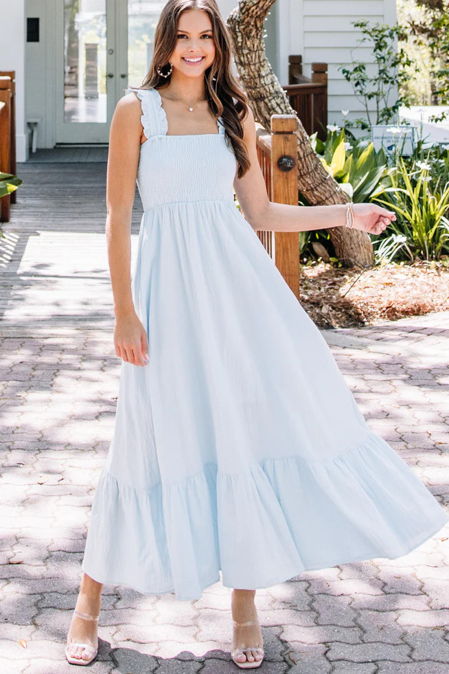 Easy Love Light Slate Blue Smocked Maxi Dress | The Mint Julep Boutique