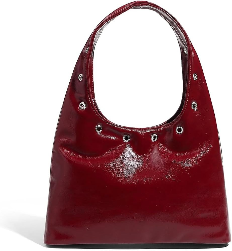 YFGBCX Faux Leather Hobo Bag Studded Purses for Women Tote Bag Grommet Slouchy Work Bag Crescent ... | Amazon (US)