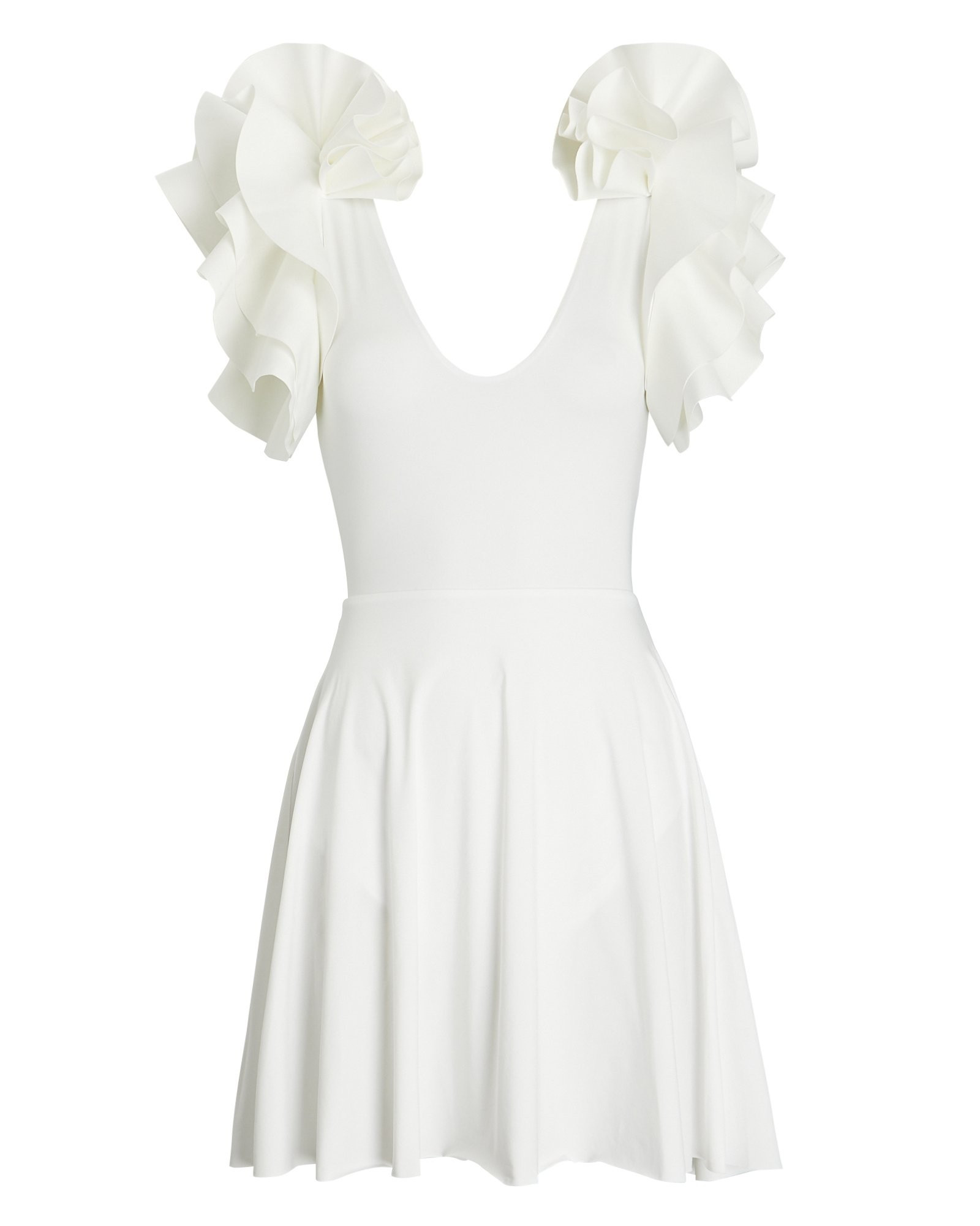 Maygel Coronel Calypso Cut-Out Ruffled Mini Dress, Ivory 1SIZE | INTERMIX