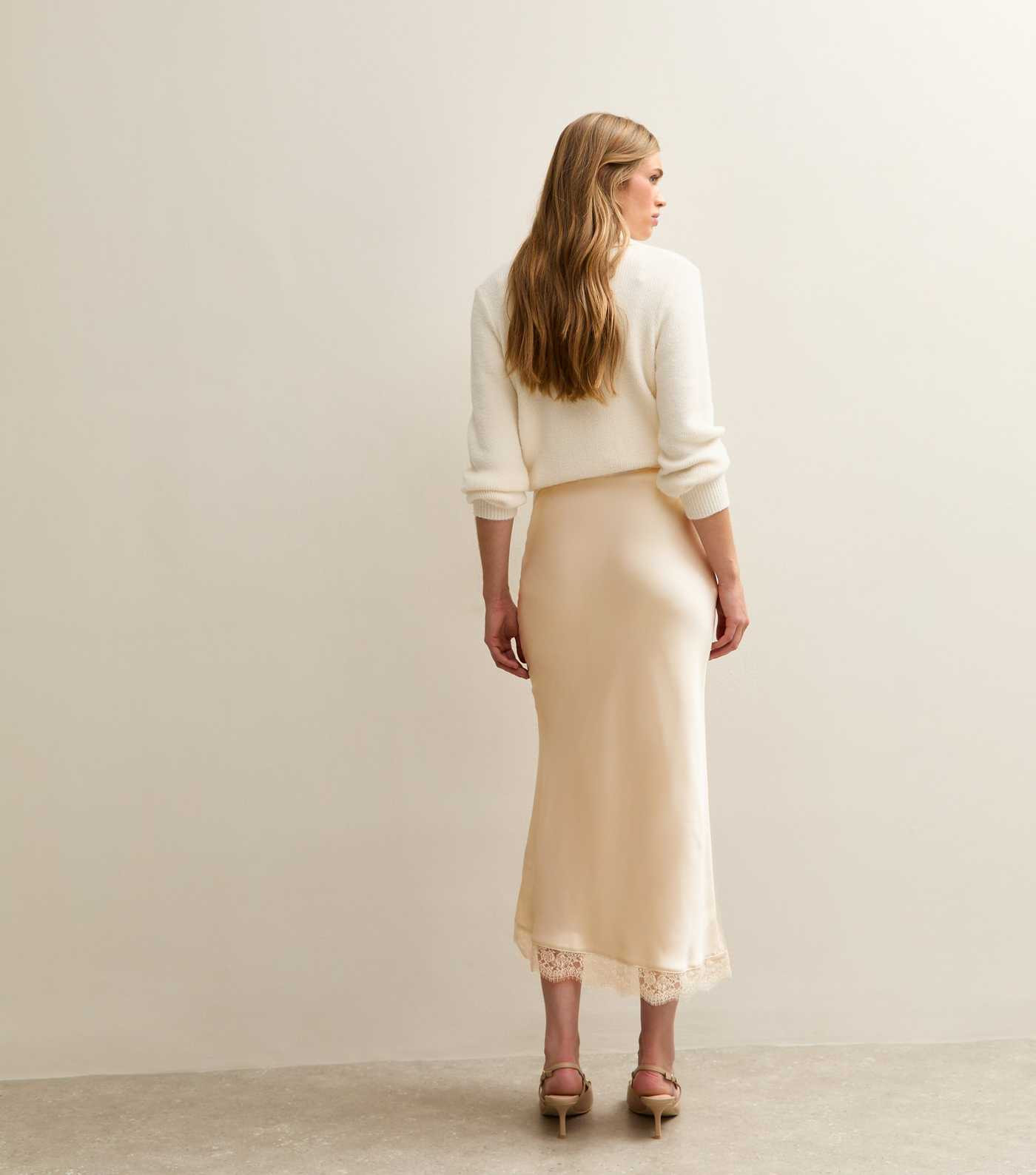 Cream Lace Trim Midi Satin Skirt | New Look | New Look (UK)