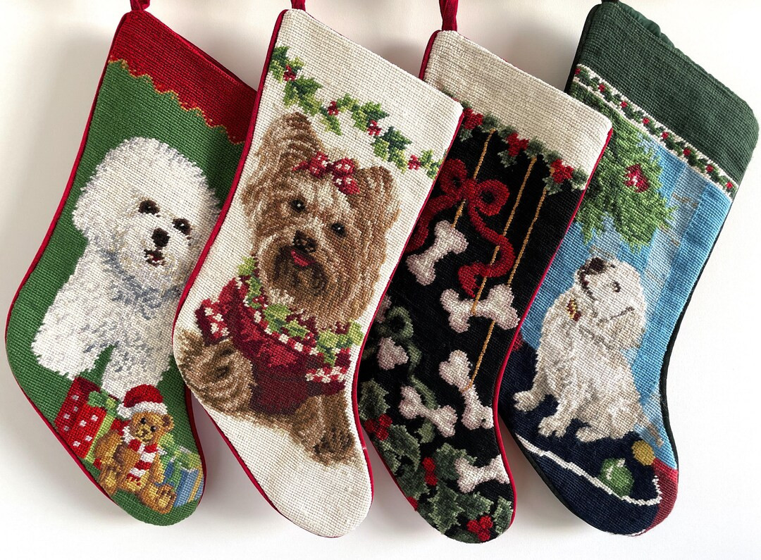 Handmade Wool Needlepoint Christmas Stockings for Dog, Pet Embroidered Stocking Ornaments, Dog Lo... | Etsy (US)