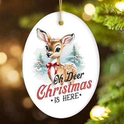 Oh Deer Christmas is Here Vintage Christmas Ornament, Baby Reindeer Charming Retro Tree Decoration  3 | Target
