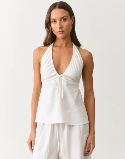 Linen Blend Tie Front Halter Top | Glassons (Australia)