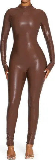 Drop Faux Leather Long Sleeve Catsuit | Nordstrom