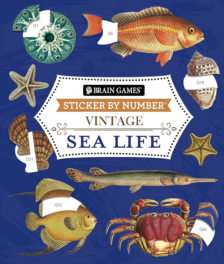 Brain Games - Sticker by Number - Vintage: Sea Life (28 Images to Sticker) | Amazon (US)
