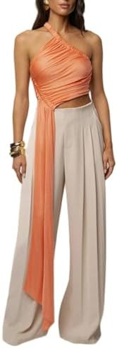 Womens Blouse Asymmetrical Neck with Backless Crop Top Sexy Going Out Outfits | Amazon (US)