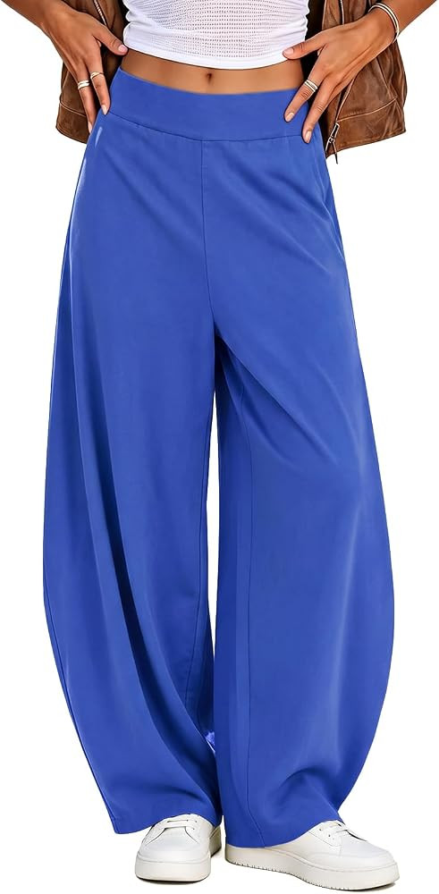 Fisoew Women's Baggy Wide Leg Track Pants Casual Elastic High Waisted Barrel Active Gym Trousers ... | Amazon (US)