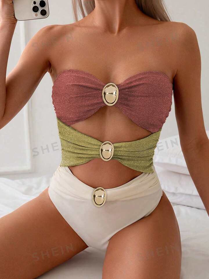 SHEIN Swim Ladies' Color Block Simple Daily One-Piece Camisole | SHEIN