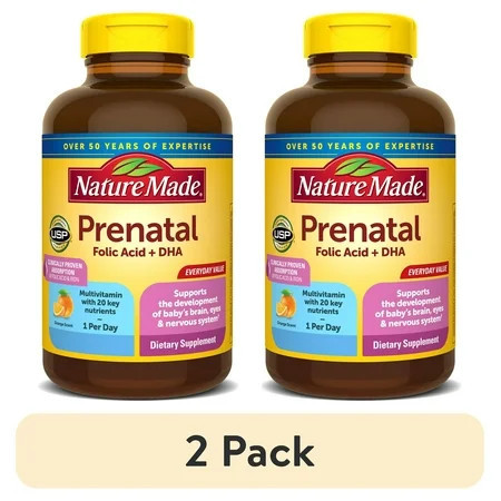 (2 pack) Nature Made Prenatal with Folic Acid + DHA Softgels, Prenatal Vitamin and Mineral Supplement, 100 Count | Walmart (US)