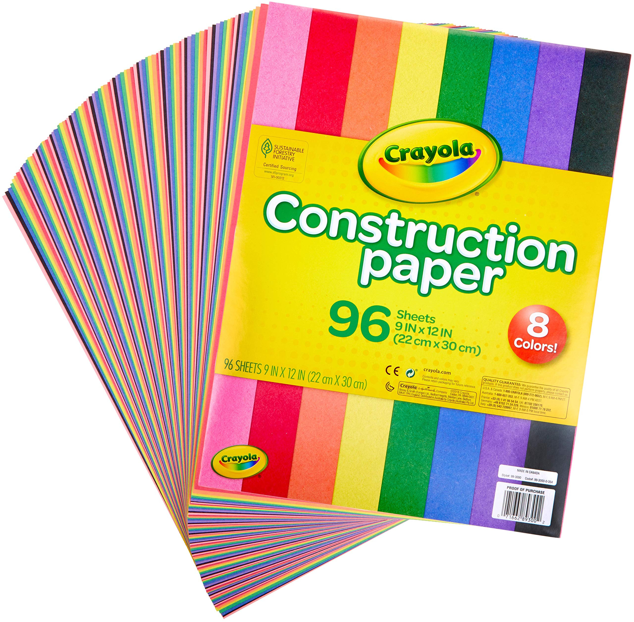 Crayola 9" x 12" 8-Assorted Color Construction Paper - 96/Pack | Amazon (US)