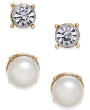 Charter Club Gold-Tone Colored Imitation Pearl 2-Pc. Set Stud Earrings, Created for Macy's | Macys (US)