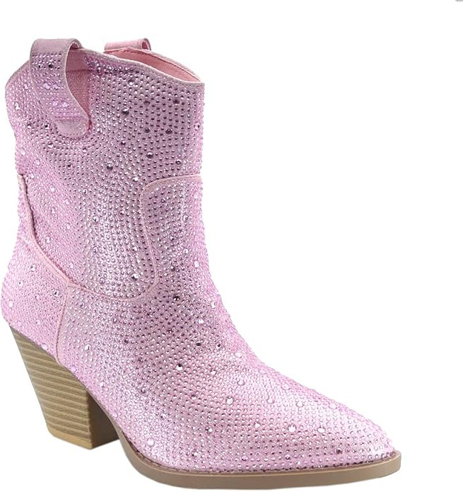 ABSOLEX Women Western Cowgirl Cowboy Pointed Toe Rhinestone Ankle Booties | Amazon (US)
