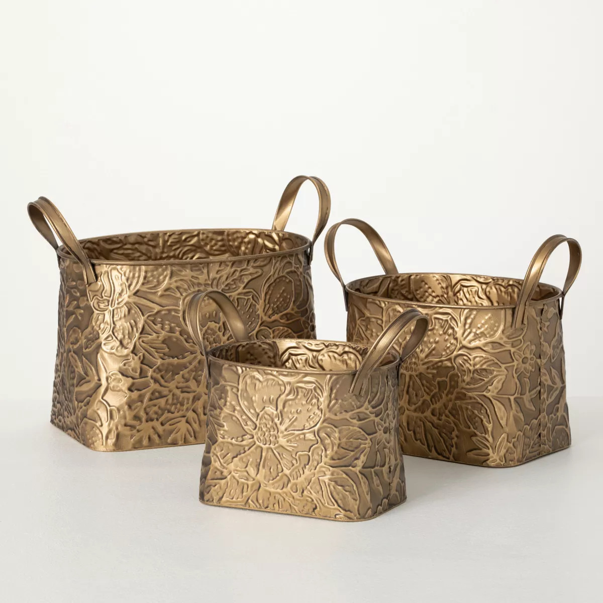 Sullivans 10.5", 9.5" & 8" Brass Botanical Basket Set of 3, Gold | Target