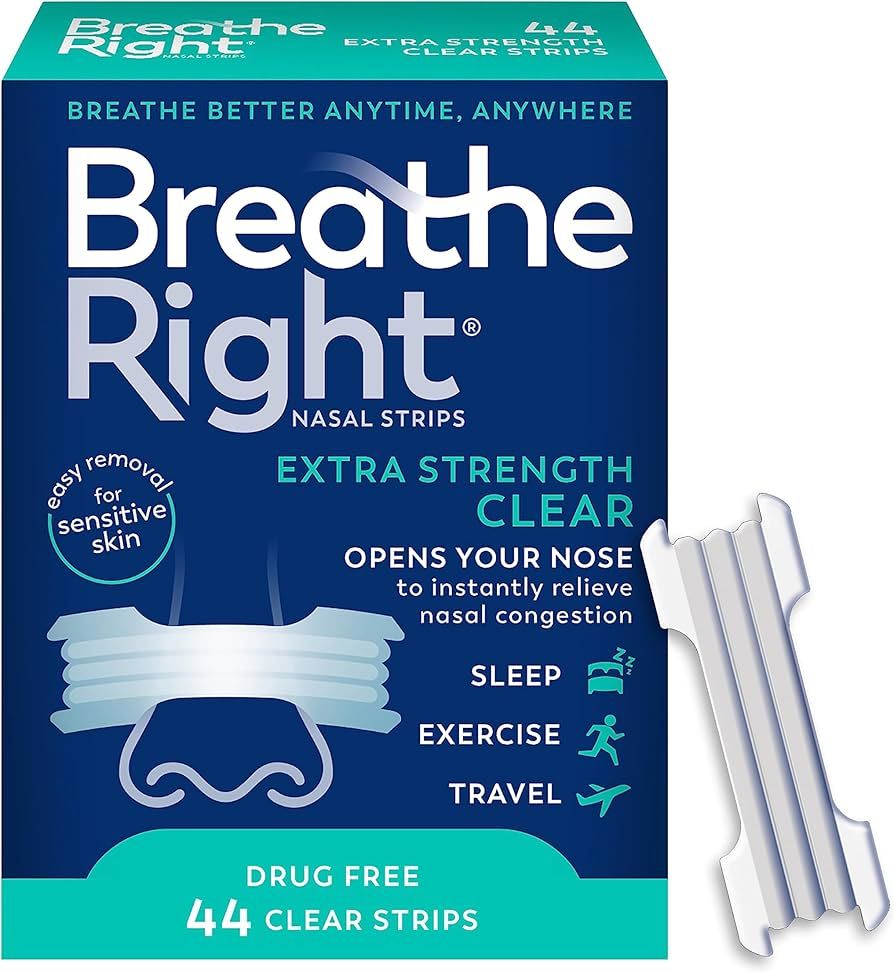 Breathe Right Extra Clear DrugFree Nasal Strips for Nasal Congestion Relief, 44 Count (Pack of 1)... | Amazon (US)