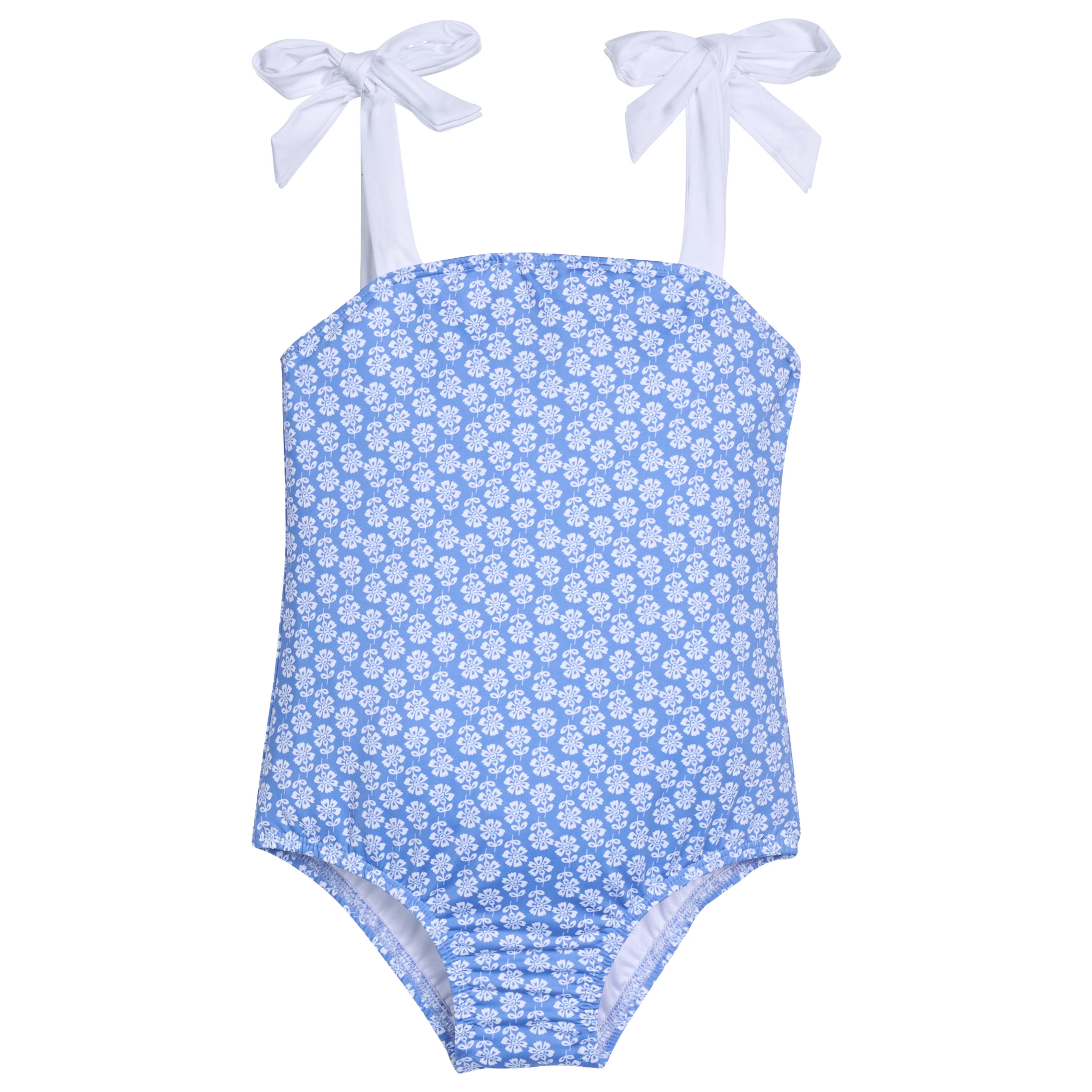 One Piece Bow Strap Swimsuit - Periwinkle Block Print | BISBY Kids