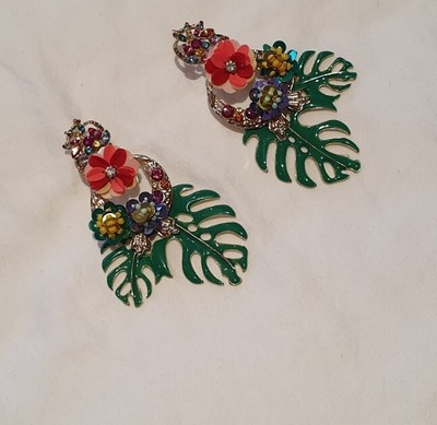 Zara Leaf Statement Earrings | eBay US