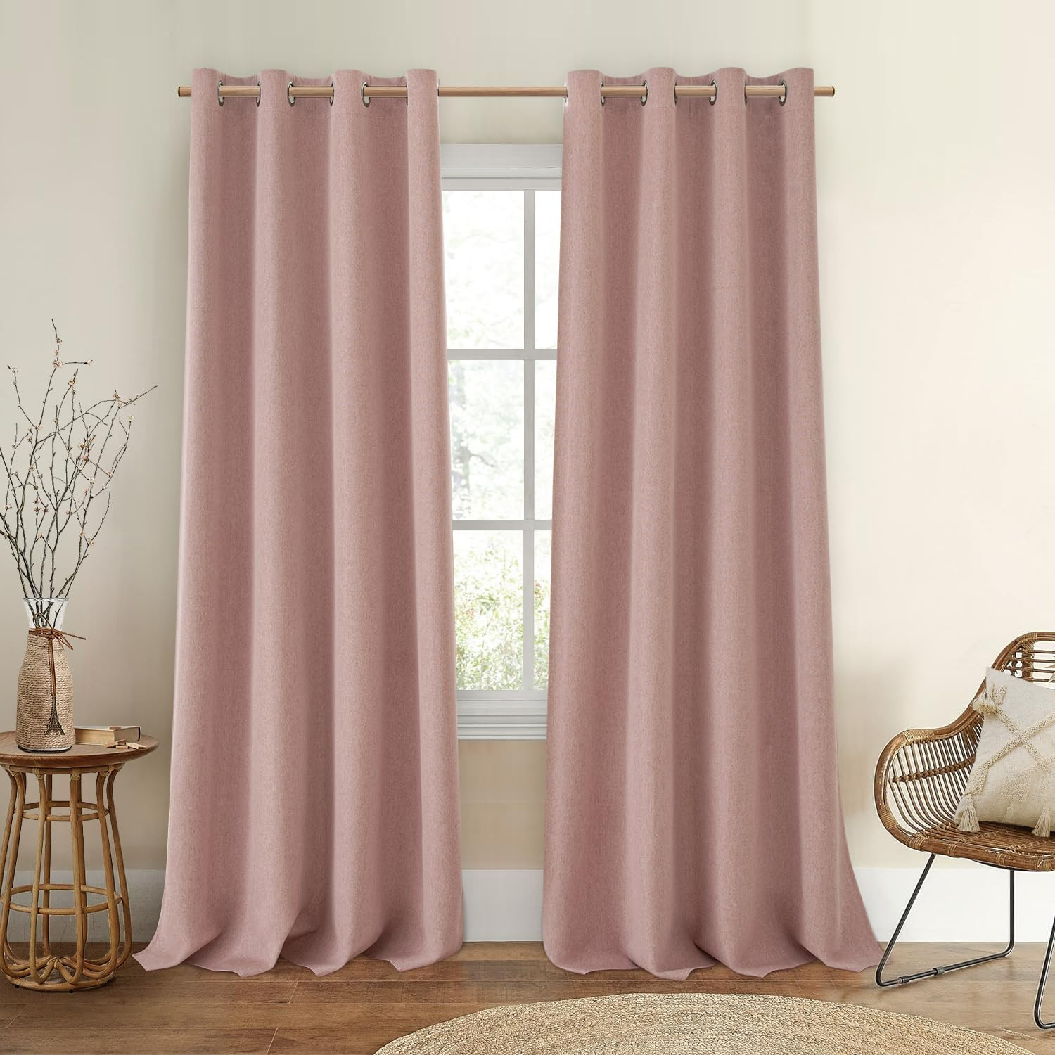 HOMEIDEAS 100% Blackout Curtains 2 Panels Blush Pink Linen Room Darkening Curtains 52 X 96 Inches... | Amazon (US)