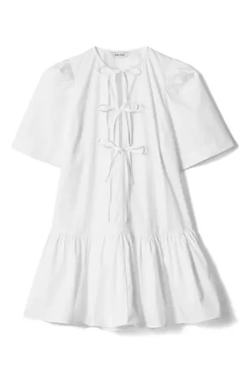 & Other Stories Tie Front Cotton A-Line Dress in White Light at Nordstrom Rack, Size 2 | Nordstrom Rack