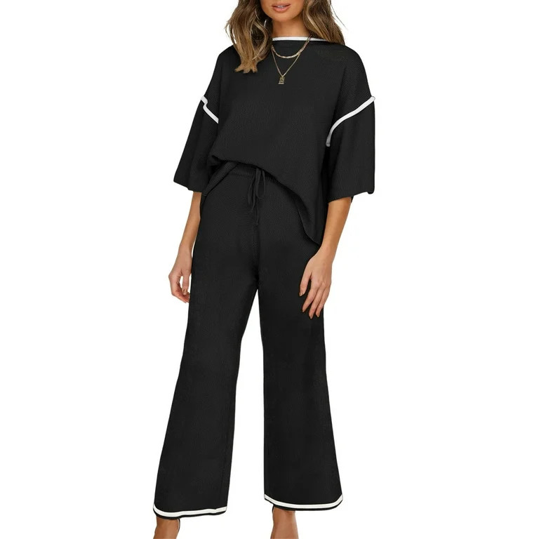 DOKOTOO Women 2 Piece Outfits Sets Fall Lounge Sets Half Sleeve Knit Sweater Tops Matching Sets W... | Walmart (US)