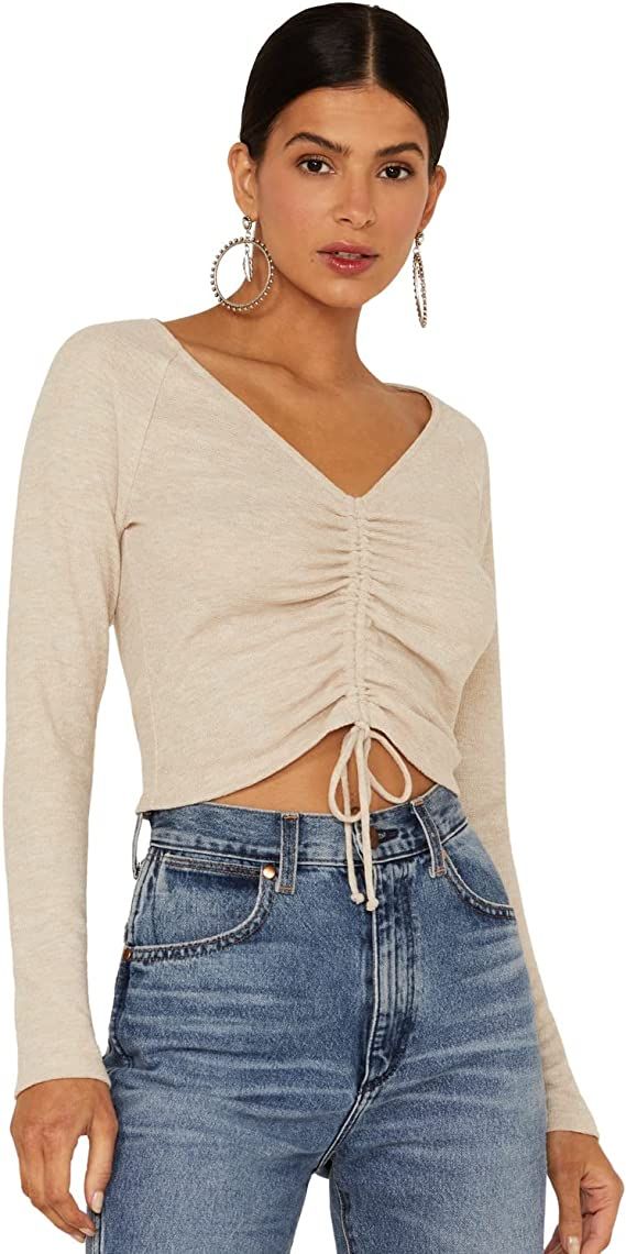 Lush Women's Sand Long Sleeve Cinch Front Knit Top | Amazon (US)