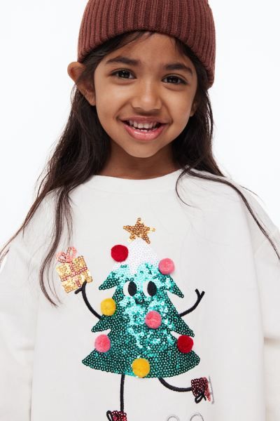 Oversized Sweatshirt - Cream/Christmas tree - Kids | H&M US | H&M (US + CA)