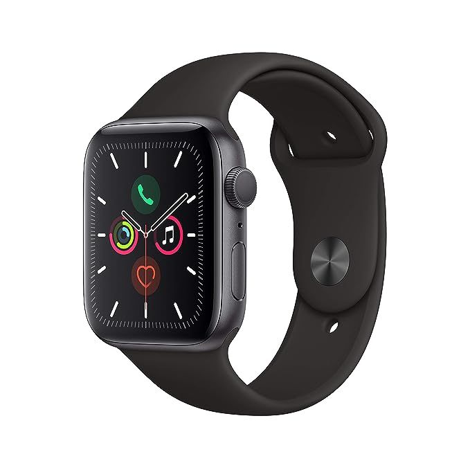 Apple Watch Series 5 (GPS, 44mm) - Space Gray Aluminum Case with Black Sport Band | Amazon (US)