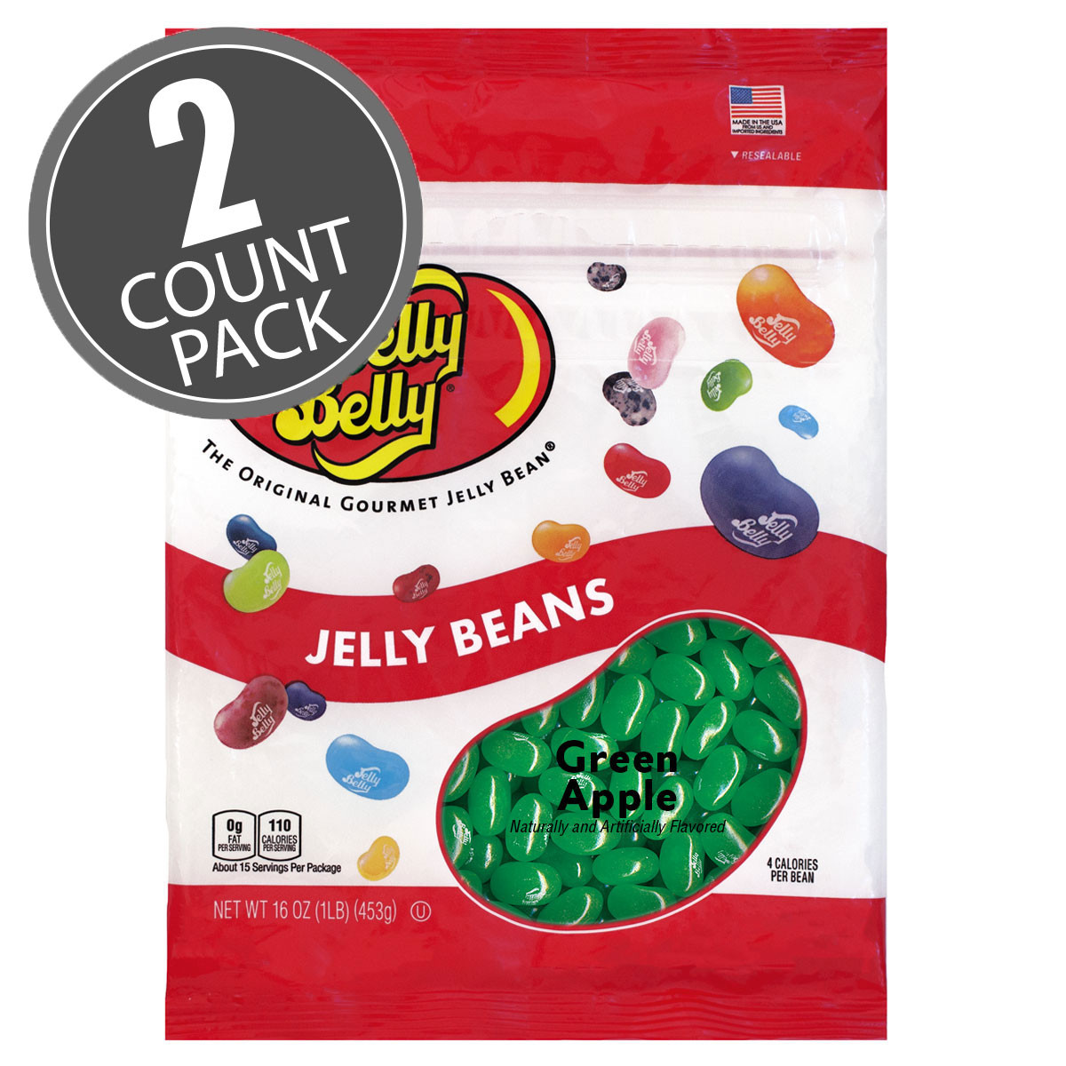 Green Apple Jelly Beans - 16 oz Re-Sealable Bag - 2 Pack | Jelly Belly