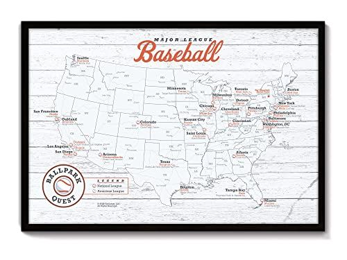 GeoJango Framed Baseball Stadium Map, Wood Edition - Sports Gift For Baseball Fans - Includes 35 ... | Amazon (US)